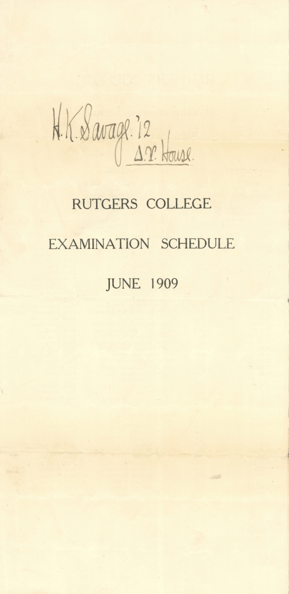 Rutgers College Examination Schedule. June, 1909.